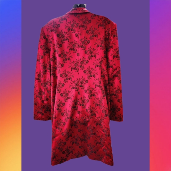 CHAMPAGNE ITALY REDSATIN WITH BLACK FLORAL PRINT DESIGNER DRESS COAT SIZE 18 - Picture 4 of 4